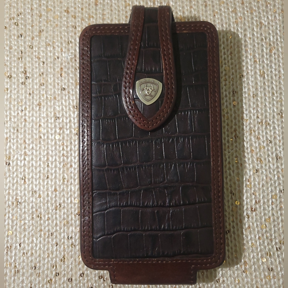 Luxory Ariat Brown Leather Phone Case w/ Holster Clip